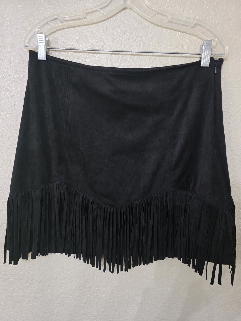 Audrey Parks + Francescas Black Fringe Suede-Style Women’s Skirt